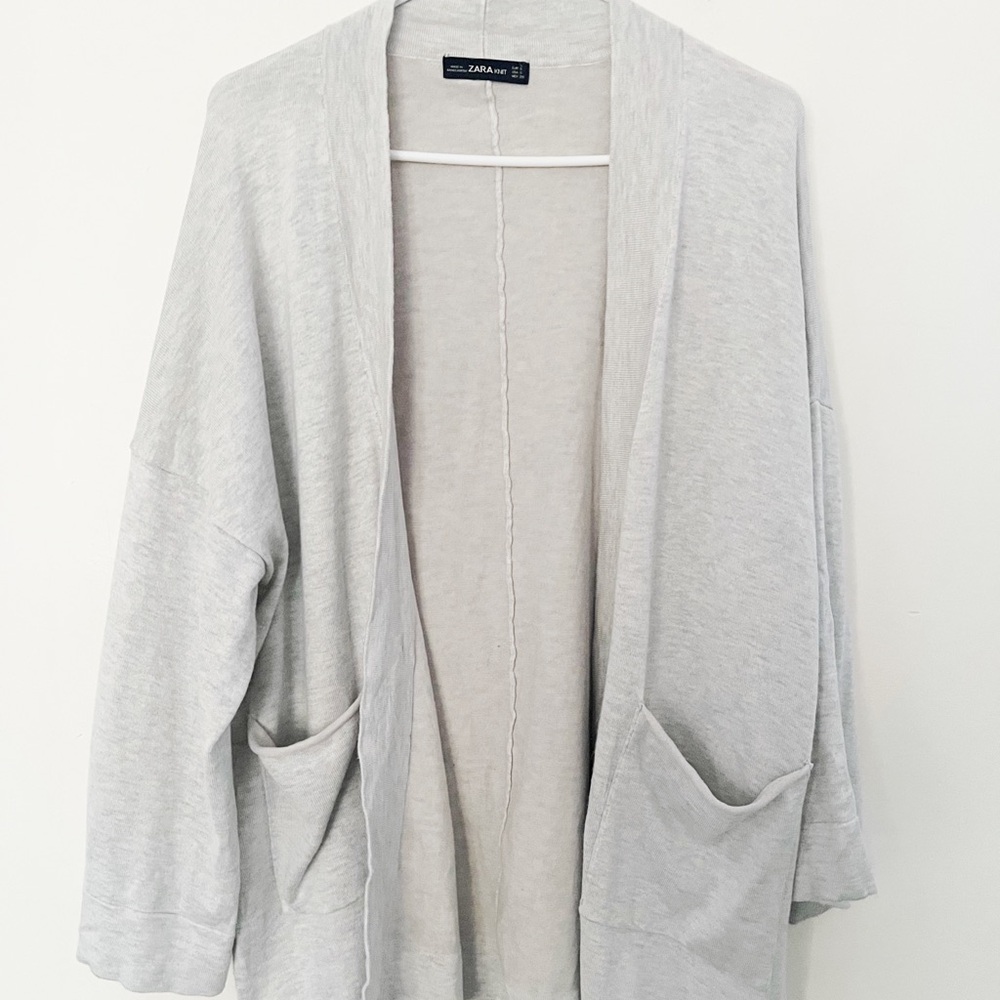 Zara Women's Slouch Gray 3/4 Sleeve Open Cardigan Sweater